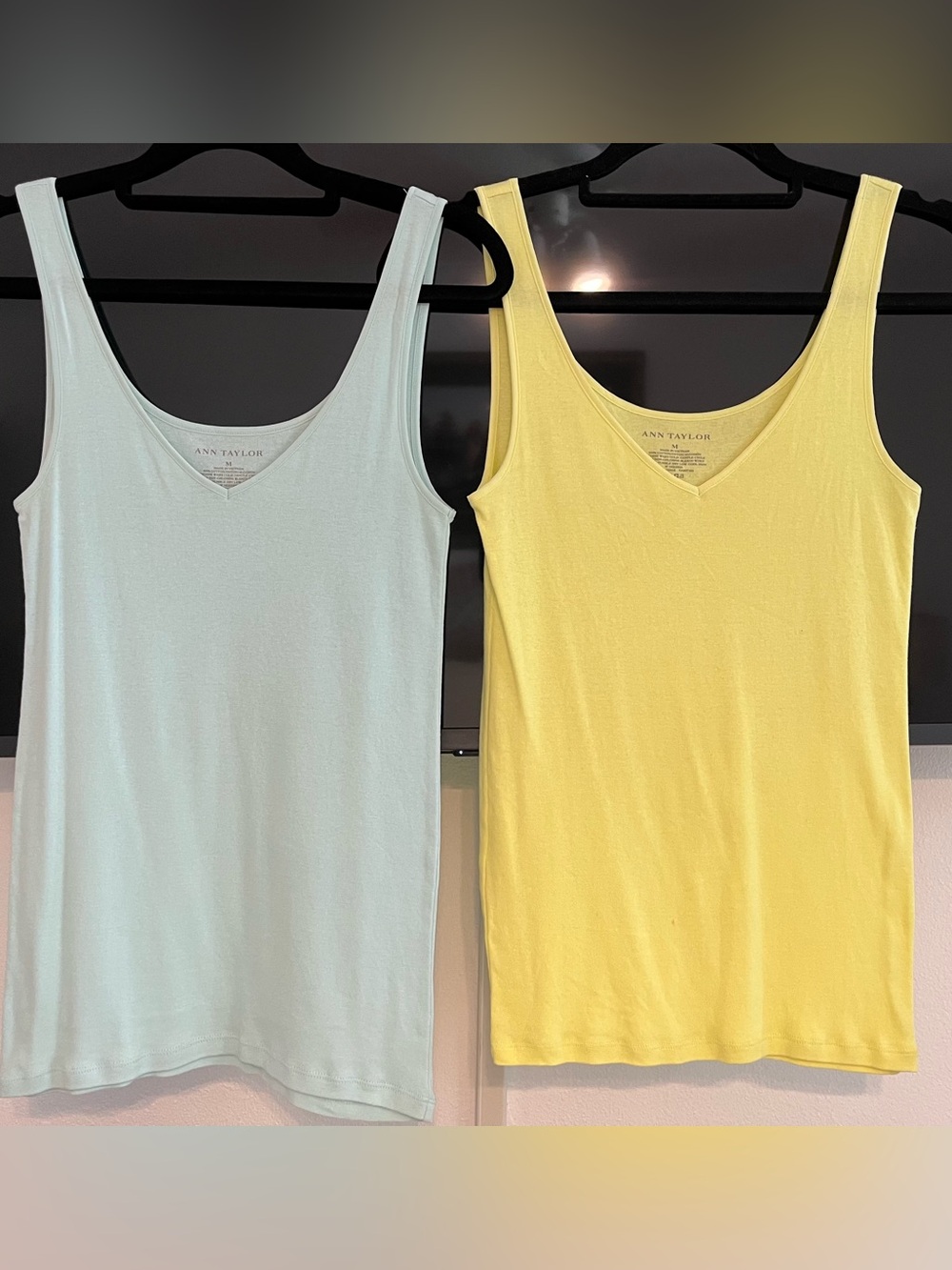 Two (2) Ann Taylor Women’s V-Neck Tank Tops — Light Blue & Lemon Yellow